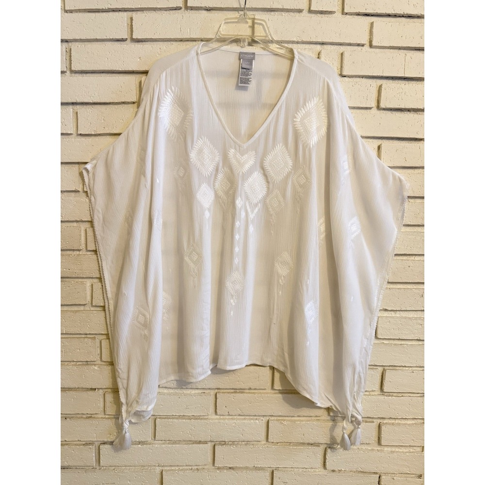 Chico's White Embroidered Poncho Top S/M - White Boho Chic Topper Coverup